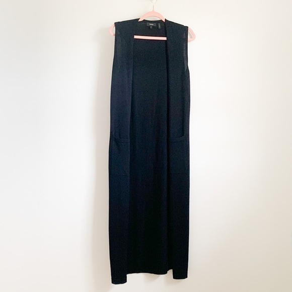 Theory Torina Black Long Sleeveless Merino Wool Duster Cardigan Sweater Sm - Picture 7 of 13